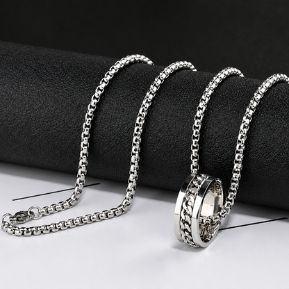 Waterproof Tarnish-Free Spinner Ring Necklace, Premium Titanium Steel Rotatable Chain Pendant, Durable Minimalist Hip Hop Streetwear Fidget Anxiety Relief Jewelry Gift