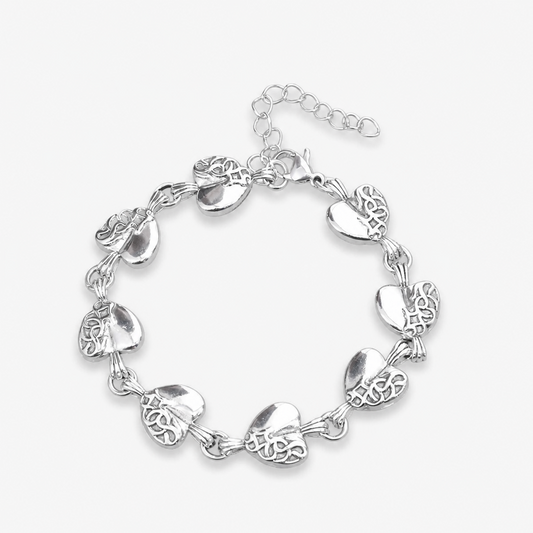 Vintage Carved Heart Pendant Bracelet for Men Women Stainless Titanium Steel Link Chain Necklace Couples Matching Jewelry Gothic Punk Streetwear Gift Accessories