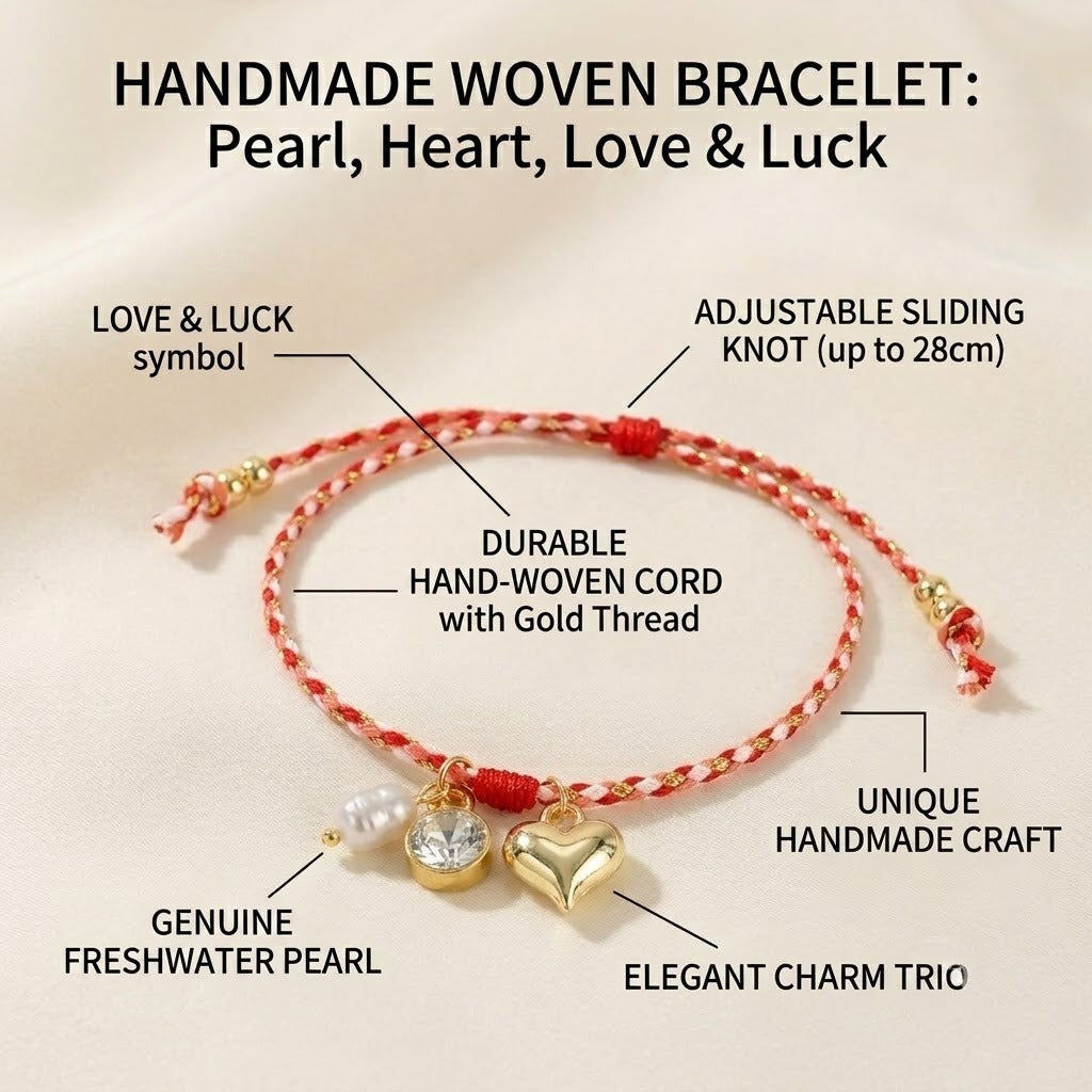 handmade red string bracelet for women teen girls heart pendant freshwater pearl cubic zircon charm braided cord friendship bracelet summer beach vacation adjustable wristband pack