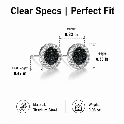 Men's Black Druzy Stud Earrings Titanium Steel Non Tarnish Fake Gauge Bling Crystal Halo Round Earrings Punk Gothic Hip Hop Ear Studs Streetwear Jewelry Accessories Gift for Men Boyfriend Silver Color