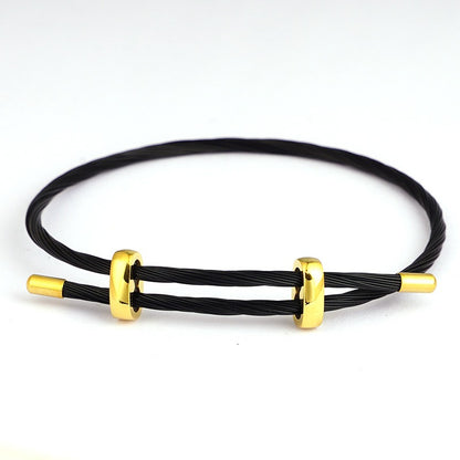 Adjustable Red Multi-Strand Steel Cable Bracelet for Men and Women, Minimalist Wire Rope Wristband with Gold-Color Slider Clasps, 9.5 Inch Maximum Length, Lightweight Modern Layering Accessory for Everyday Wear, Casual Gift for Him or Her