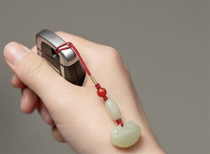 Natural Hetian Jade Ruyi Lock Keychain - Elegant Jade Phone Charm & Keyring