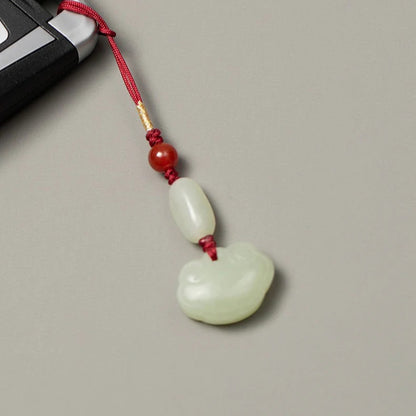 Natural Hetian Jade Ruyi Lock Keychain