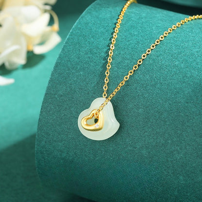 Hetian Jade Heart Necklace - S925 Sterling Silver Romantic Gift STAR8S