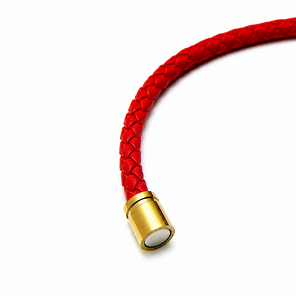 Braided Leather Bracelet with Strong Magnetic Clasp, 5mm Stainless Steel Gold-Tone Closure Wristband, Unisex Jewelry Gift for Men & Women Everyday Wear
