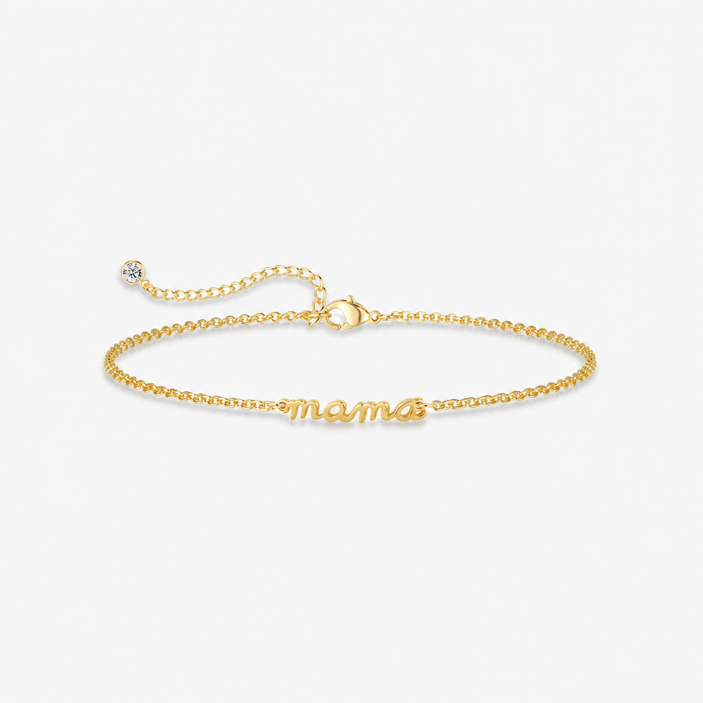 gold-tone mama bracelet for women, electroplated brass adjustable chain bracelet, dainty mother's day birthday gift for mom