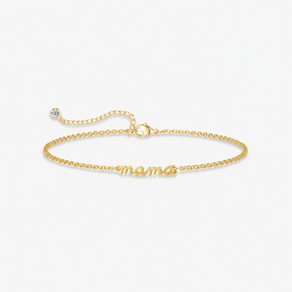 Gold-Tone MAMA Bracelet for Women, Electroplated Brass Adjustable Chain Bracelet, Dainty Mother's Day Birthday Gift for Mom
