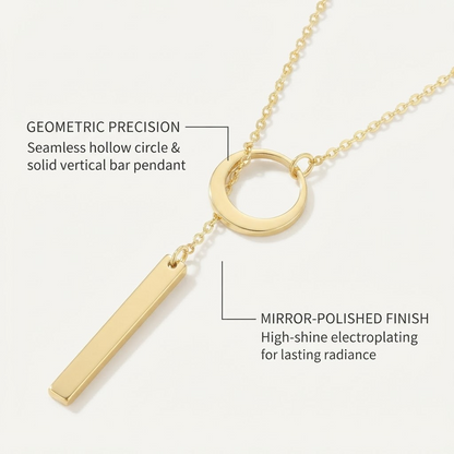 Minimalist Circle and Vertical Bar Lariat Necklace for Women Dainty Long Drop Y Necklace Gold Tone Geometric Clavicle Collarbone Chain Edgy Punk Elegant Layering Jewelry Birthday Anniversary Gift for Her