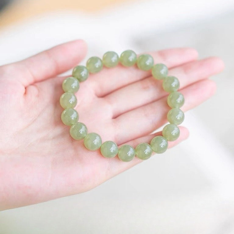 hetian jade bead bracelet – elegant light luxury beads with premium ice-seed jade, adjustable for women