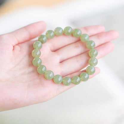 Hetian Jade Bead Bracelet – Elegant Light Luxury Beads with Premium Ice-Seed Jade, Adjustable for Women