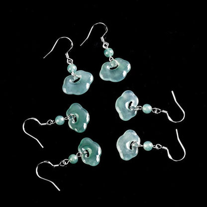 S925 Silver Natural Jade Blue Water Cloud-Style Ruyi Earrings