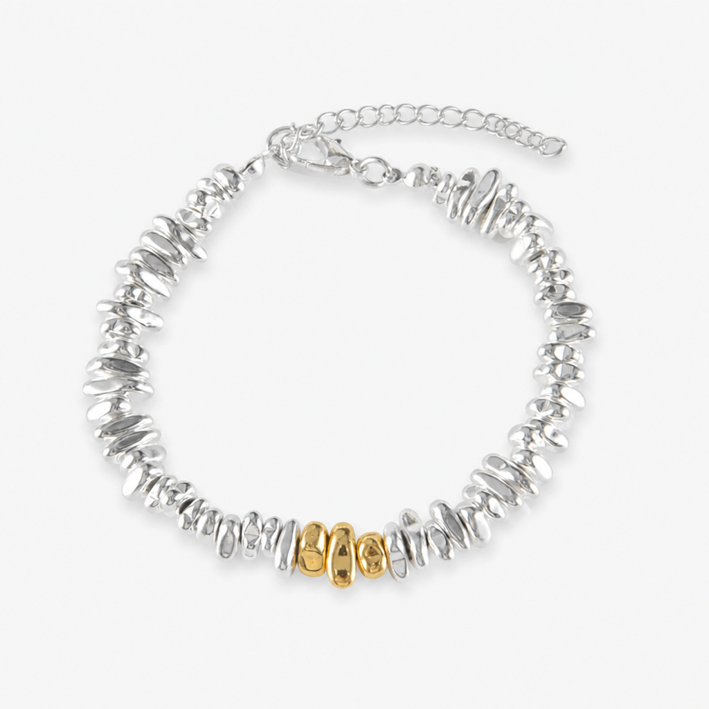 anti static bracelet for women men silver tone nugget bead bracelet irregular hematite stone shards strand stackable cute cheese nugget link chain winter static discharge jewelry light luxury minimalist birthday gift