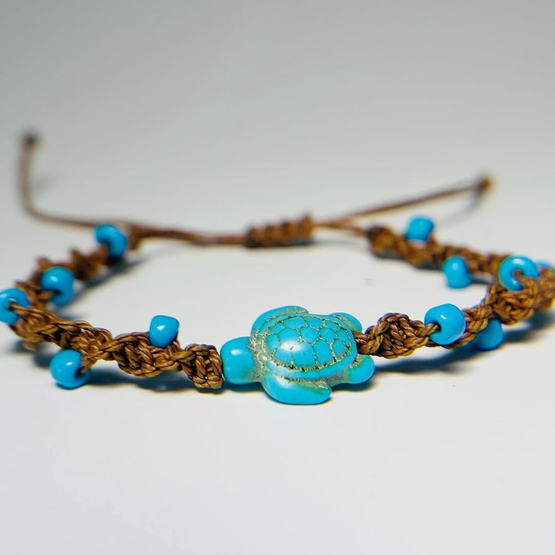 handmade turquoise sea turtle bracelet for women men bohemian blue bead woven rope anklet beach ocean wave jewelry adjustable cord marine charms gift