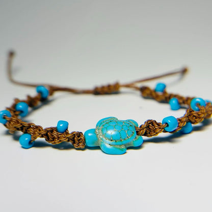 Handmade Turquoise Sea Turtle Bracelet for Women Men Bohemian Blue Bead Woven Rope Anklet Beach Ocean Wave Jewelry Adjustable Cord Marine Charms Gift