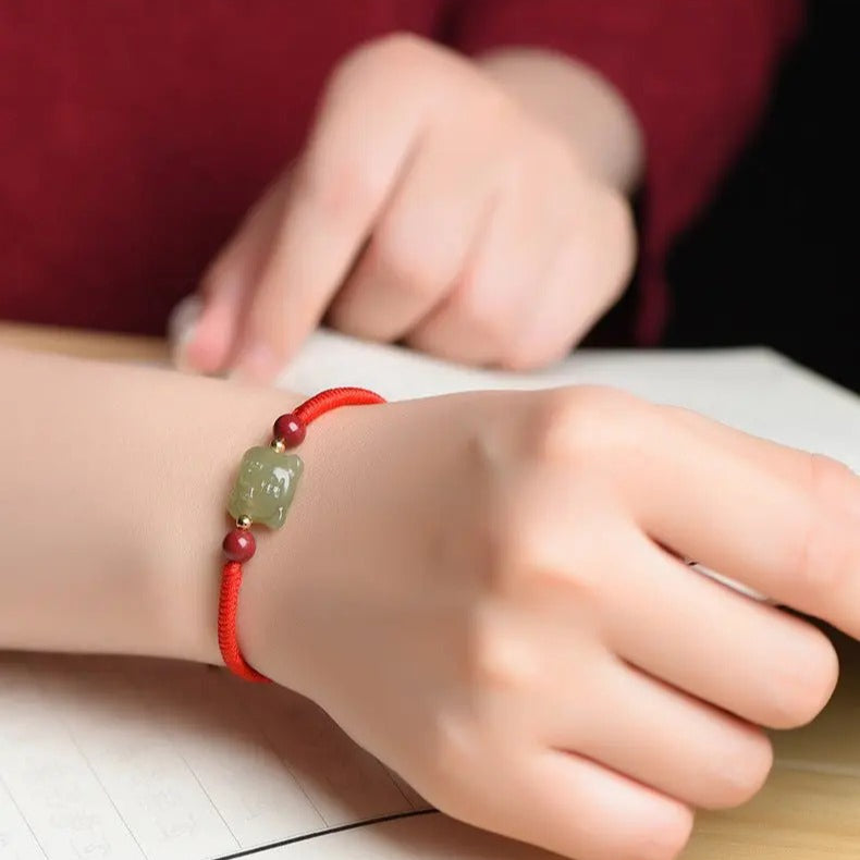 chinese zodiac tiger power jade red string bracelet‌