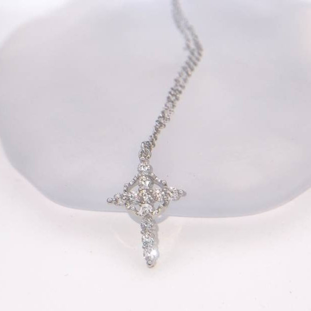 cz crystal crown cross pendant necklace for women dainty layering choker sparkling cubic zirconia religious crucifix tiara charm minimalist christian faith religious amulet gift for her high-shine finish 40cm+5cm