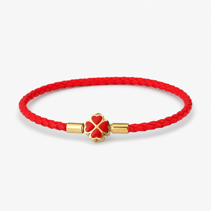 Red String Bracelet for Women Men Stainless Steel Four Leaf Clover Braided Leather Bracelet Lucky Protection Amulet Kabbalah Red Rope Wristband Friendship Jewelry Gift 8.3 Inches