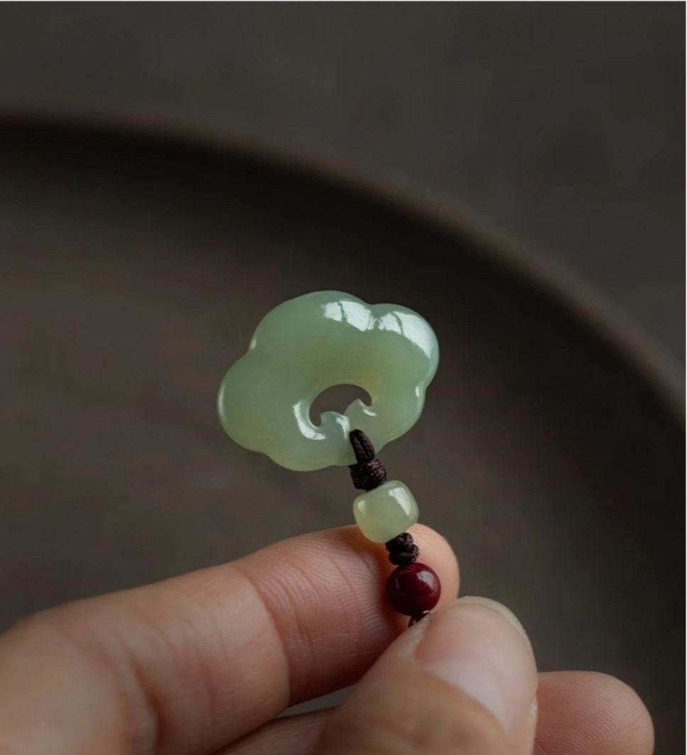 hetian jade peace lock keychain - natural white jade phone pendant, good luck charm, handcrafted jewelry