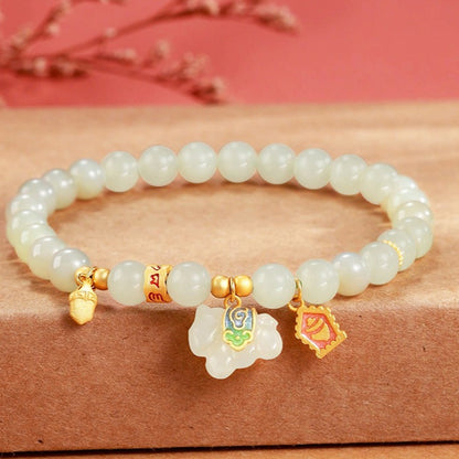 Chinese Zodiac Horse Jade Bracelet – Natural Hetian Jade Beaded S925 Silver Women’s Bracelet - STAR8S