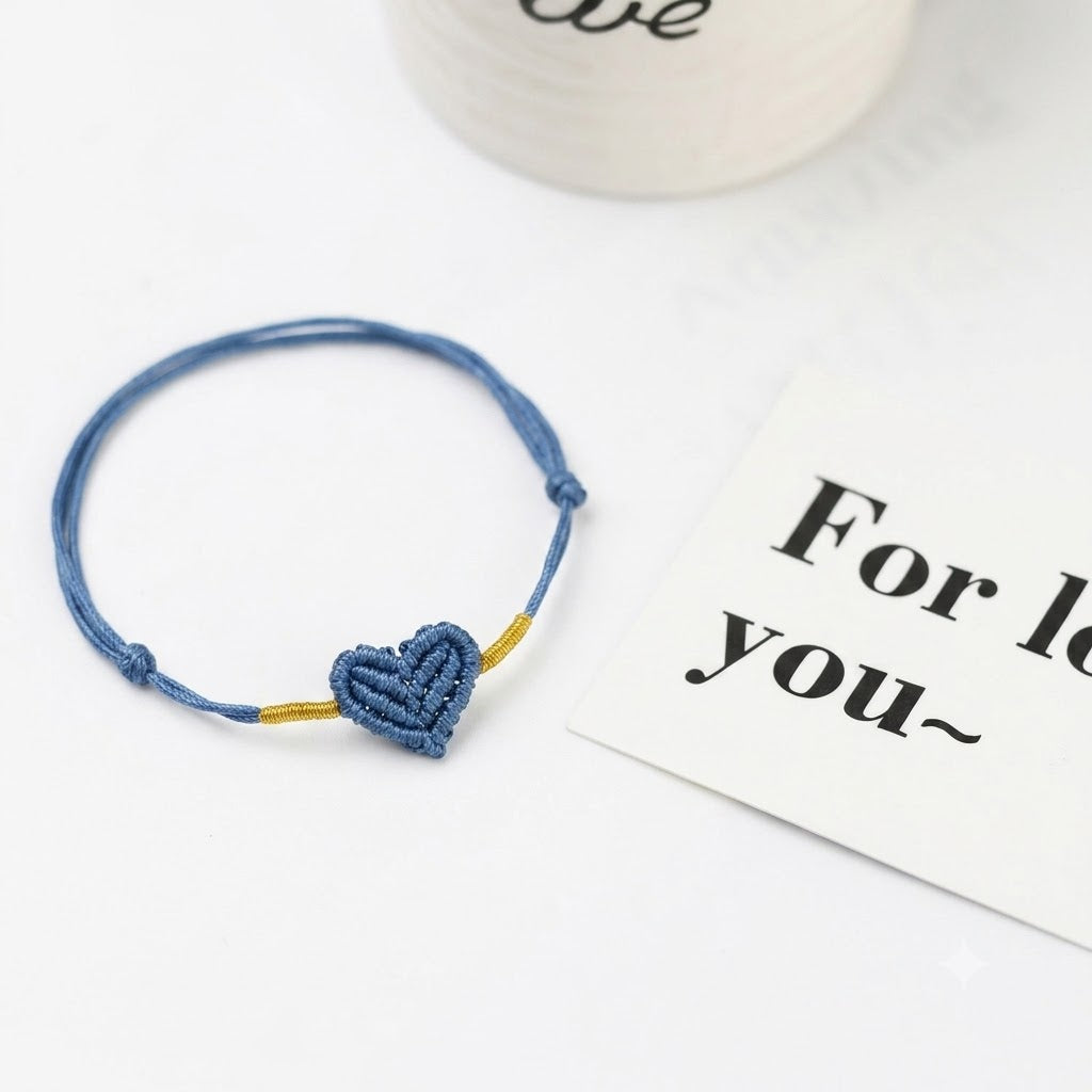 handmade woven blue heart couple bracelet for men women adjustable string cord matching friendship bracelets minimalist braided rope jewelry anniversary birthday sweet valentine gift
