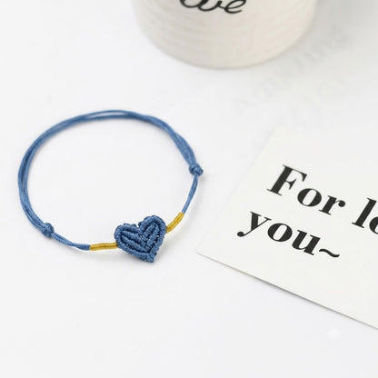 Handmade Woven Blue Heart Couple Bracelet for Men Women Adjustable String Cord Matching Friendship Bracelets Minimalist Braided Rope Jewelry Anniversary Birthday Sweet Valentine Gift