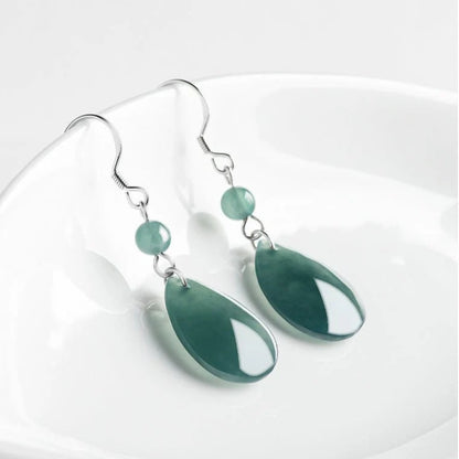ice jade blue water water drop earrings S925 silver