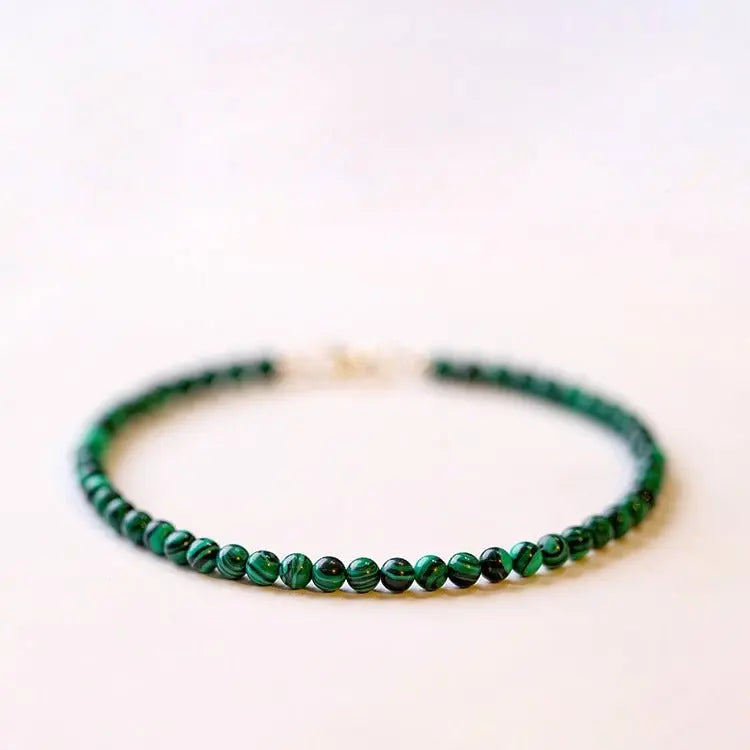 3mm natural malachite beaded bracelet – genuine green gemstone crystal jewelry for women - star8s