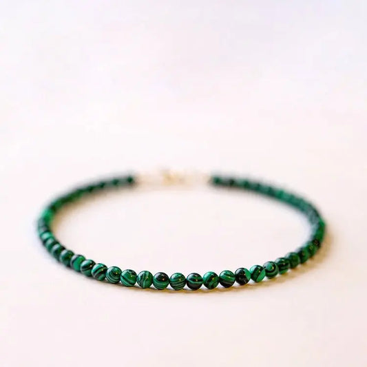 3mm Natural Malachite Beaded Bracelet – Genuine Green Gemstone Crystal Jewelry for Women - STAR8S