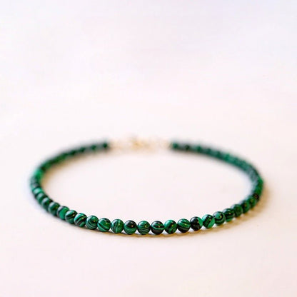 3mm Natural Malachite Beaded Bracelet – Genuine Green Gemstone Crystal Jewelry for Women - STAR8S