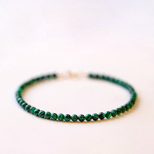 3mm Natural Malachite Beaded Bracelet – Genuine Green Gemstone Crystal Jewelry for Women - STAR8S