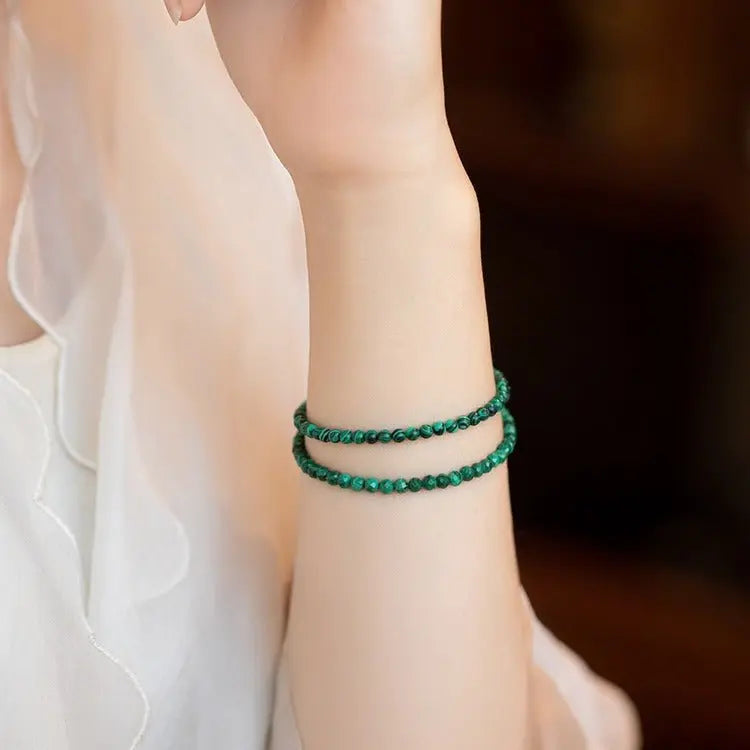 3mm natural malachite beaded bracelet – genuine green gemstone crystal jewelry for women - star8s