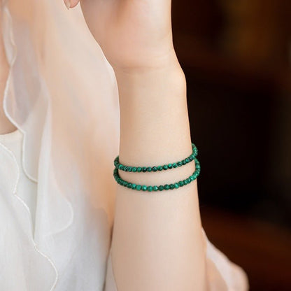 3mm Natural Malachite Beaded Bracelet – Genuine Green Gemstone Crystal Jewelry for Women - STAR8S