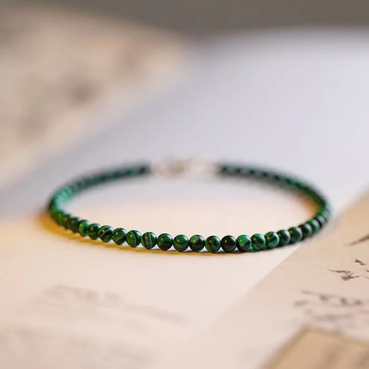 3mm natural malachite beaded bracelet – genuine green gemstone crystal jewelry for women - star8s