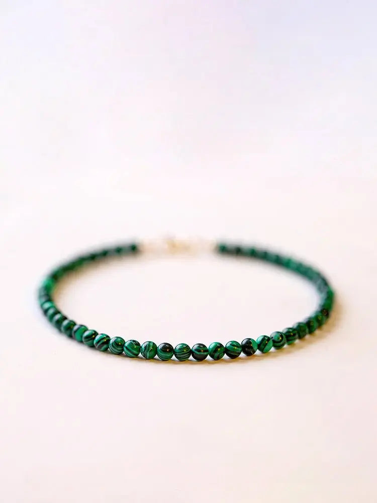 3mm Natural Malachite Beaded Bracelet – Genuine Green Gemstone Crystal Jewelry for Women - STAR8S
