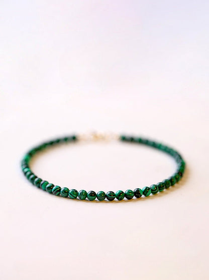 3mm Natural Malachite Beaded Bracelet – Genuine Green Gemstone Crystal Jewelry for Women - STAR8S