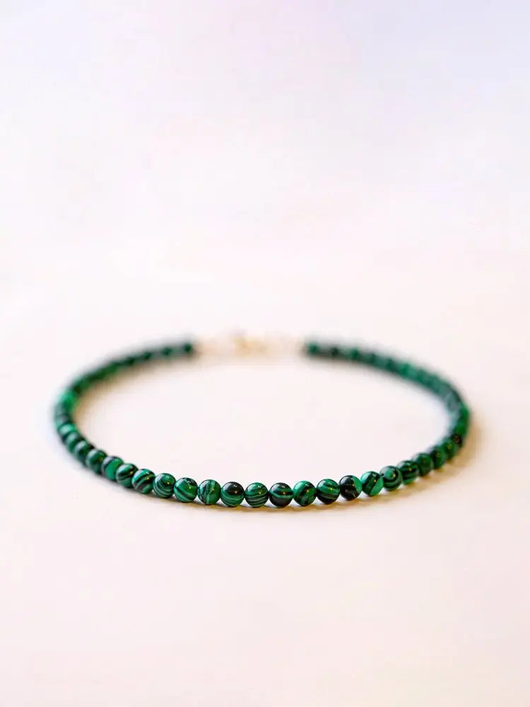 3mm Natural Malachite Beaded Bracelet – Genuine Green Gemstone Crystal Jewelry for Women - STAR8S