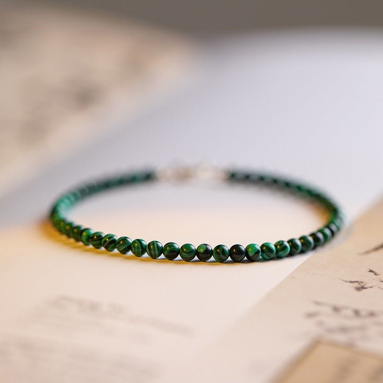 3mm Natural Malachite Beaded Bracelet – Genuine Green Gemstone Crystal Jewelry for Women - STAR8S