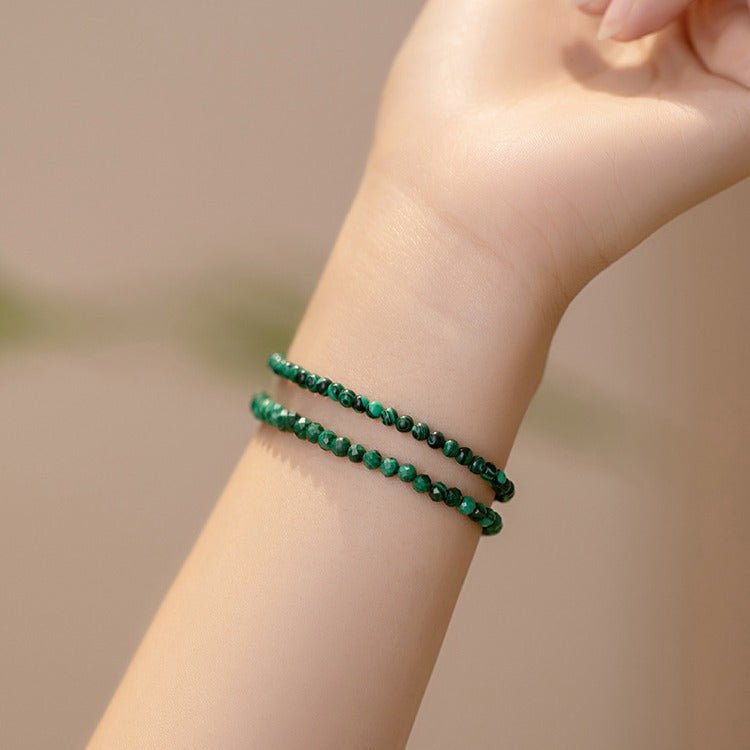 3mm Natural Malachite Beaded Bracelet – Genuine Green Gemstone Crystal Jewelry for Women - STAR8S