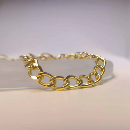 Gold-Plated Brass Cuban Link Bracelet with Adjustable Extender for Men and Women