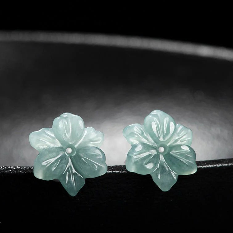 ice seed jade blue water orchid flower petals earrings
