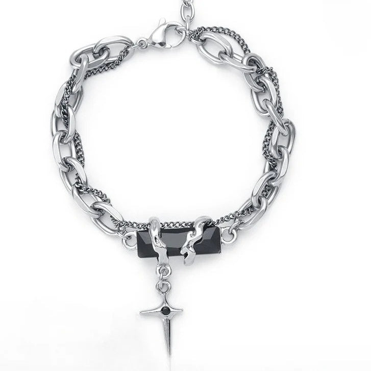 titanium steel black cubic zirconia cross chain bracelet for men women layered cable curb link wristband gothic punk cross charm jewelry eboy egirl y2k aesthetic gift