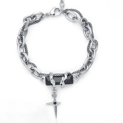 Titanium Steel Black Cubic Zirconia Cross Chain Bracelet for Men Women Layered Cable Curb Link Wristband Gothic Punk Cross Charm Jewelry Eboy Egirl Y2K Aesthetic Gift