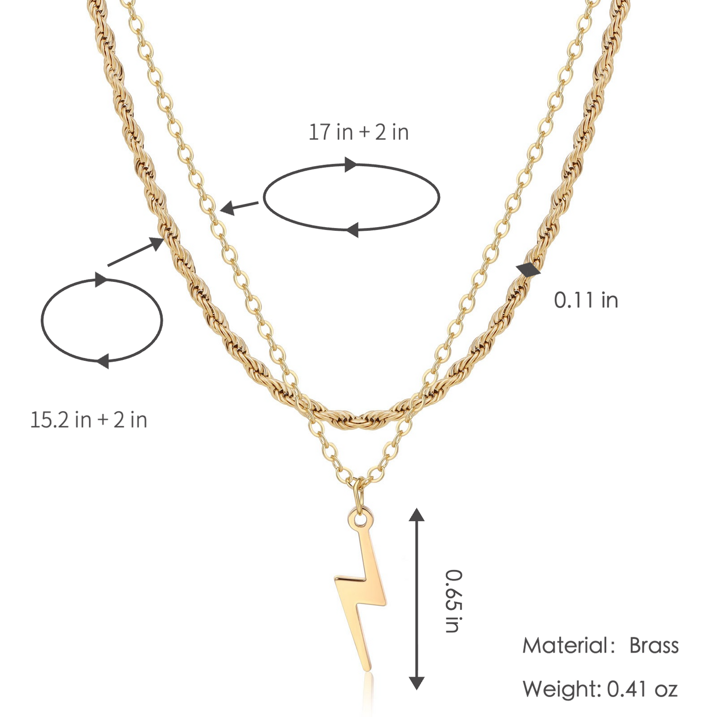 layered gold-tone lightning bolt pendant necklace for women chunky rope chain double layer dainty cable choker trendy y2k aesthetic jewelry gift for her everyday minimalist collar necklace
