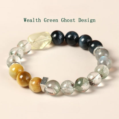 Wealth Green Ghost Crystal Bracelet with Yellow Quartz & Tiger Eye | Unique Women’s Energy Bracelet
