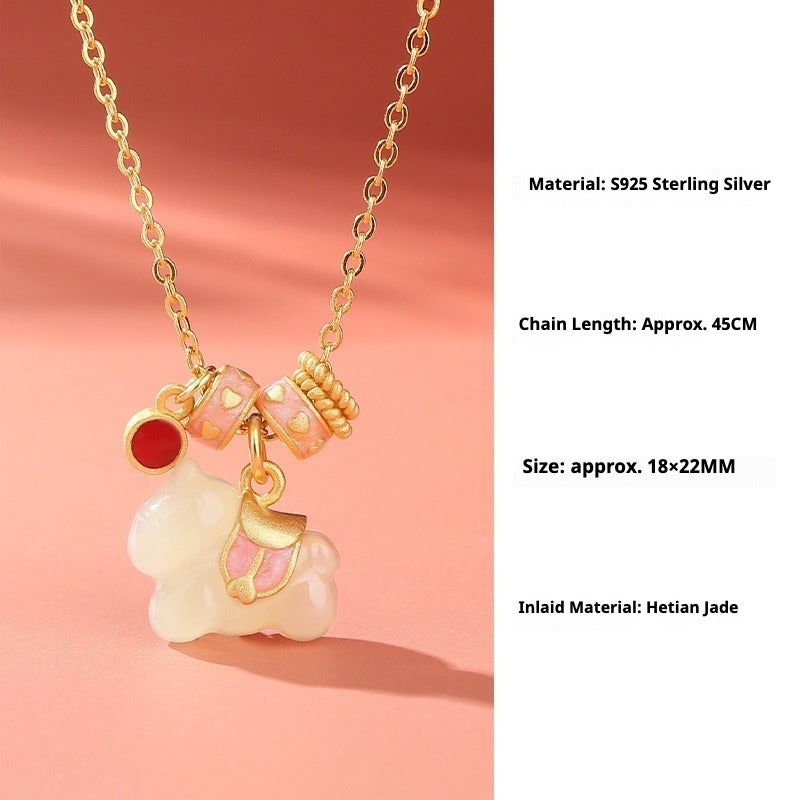 Chinese Zodiac Pink Horse S925 Silver Jade Necklace – STAR8S
