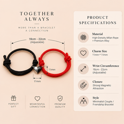 Magnetic Couples Bracelets Matching Heart Mutual Attraction Rope Braided Bracelet Set for Boyfriend Girlfriend Long Distance Relationship Friendship Jewelry Gift for Best Friend