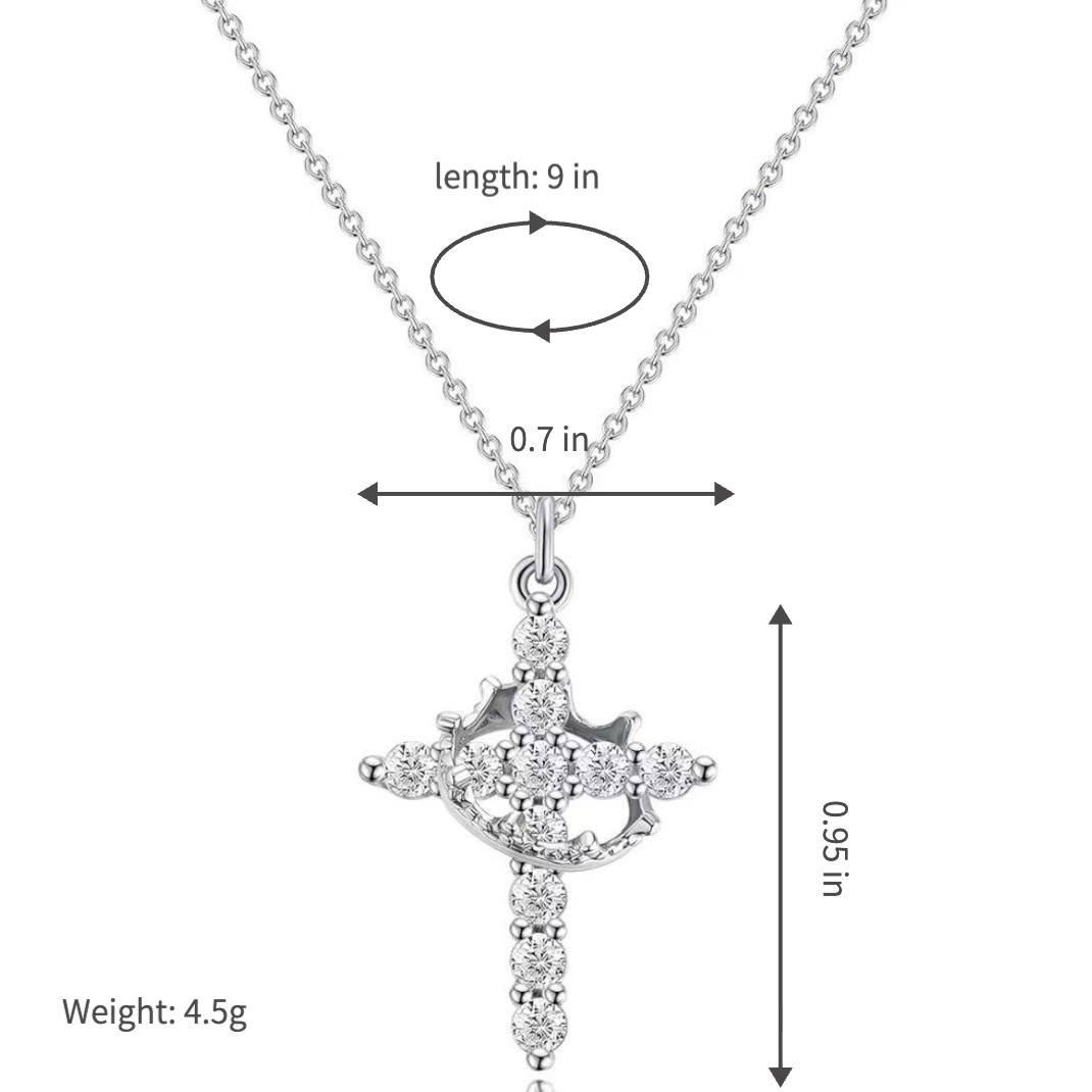 cz crystal crown cross pendant necklace for women dainty layering choker sparkling cubic zirconia religious crucifix tiara charm minimalist christian faith religious amulet gift for her high-shine finish 40cm+5cm
