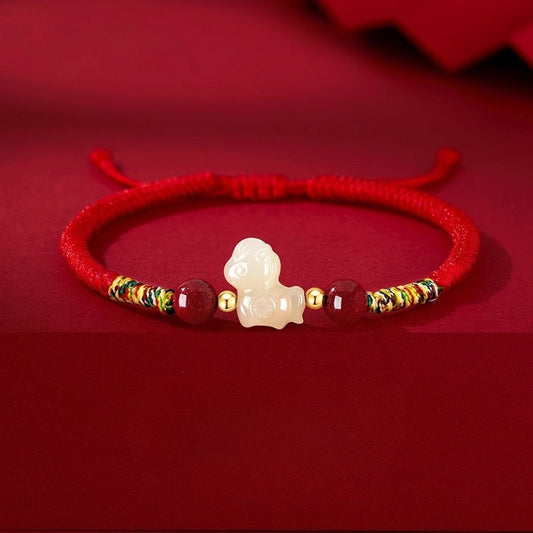 Chinese Zodiac Horse Lucky Jade Bracelet 2026 – Natural Hetian Jade Red String Bracelet for Women - STAR8S