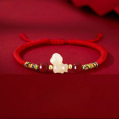 Chinese Zodiac Horse Lucky Jade Bracelet 2026 – Natural Hetian Jade Red String Bracelet for Women
