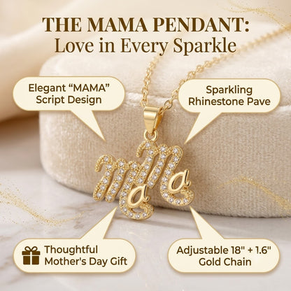 Sparkling Cursive MAMA Nameplate Necklace Premium Gold Plated Brass Non-Tarnishing Hypoallergenic Clasp Inlaid Cubic Zirconia Stones Meaningful Mother's Day Token Elegant Jewelry Gifts for Wife Mom